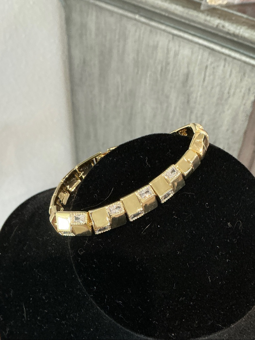 Gold-Tone Square Link Bracelet with Clear Stones - Women Jewelry